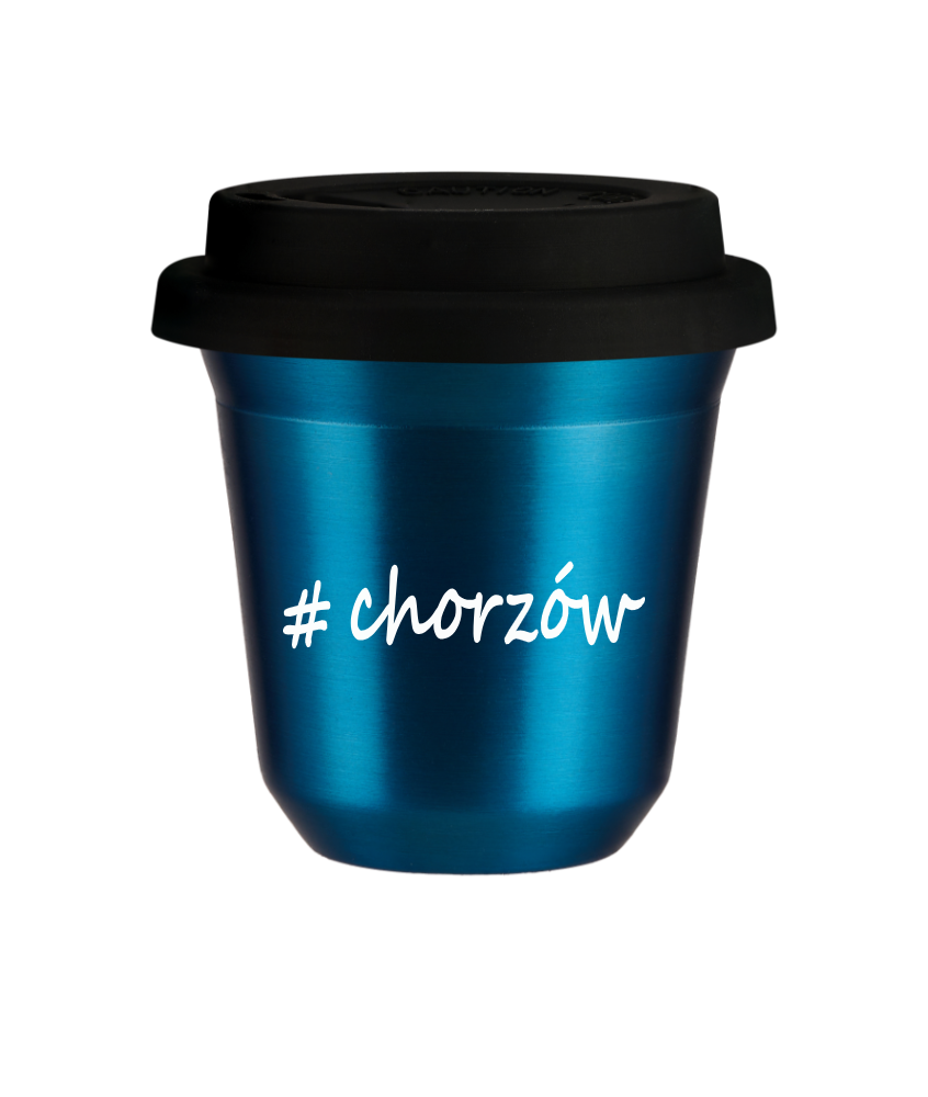 Cup 80 ml METALLIC BLUE "Chorzów", with black lid