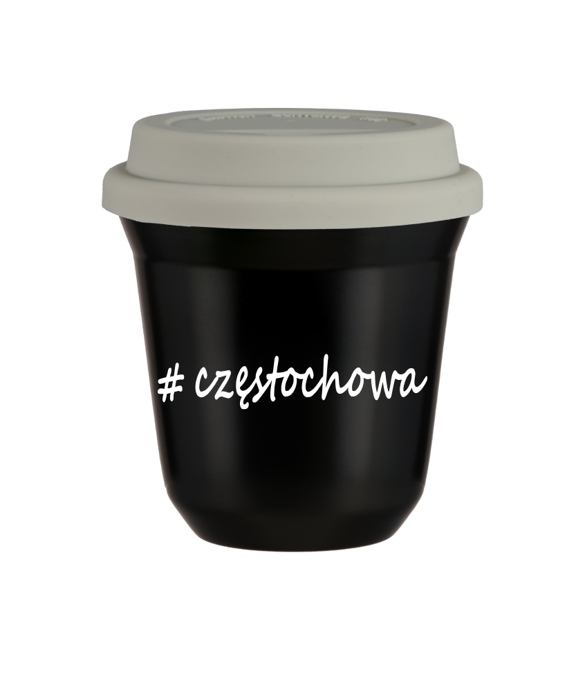 Cup 240 ml BLACK "Częstochowa", with white lid