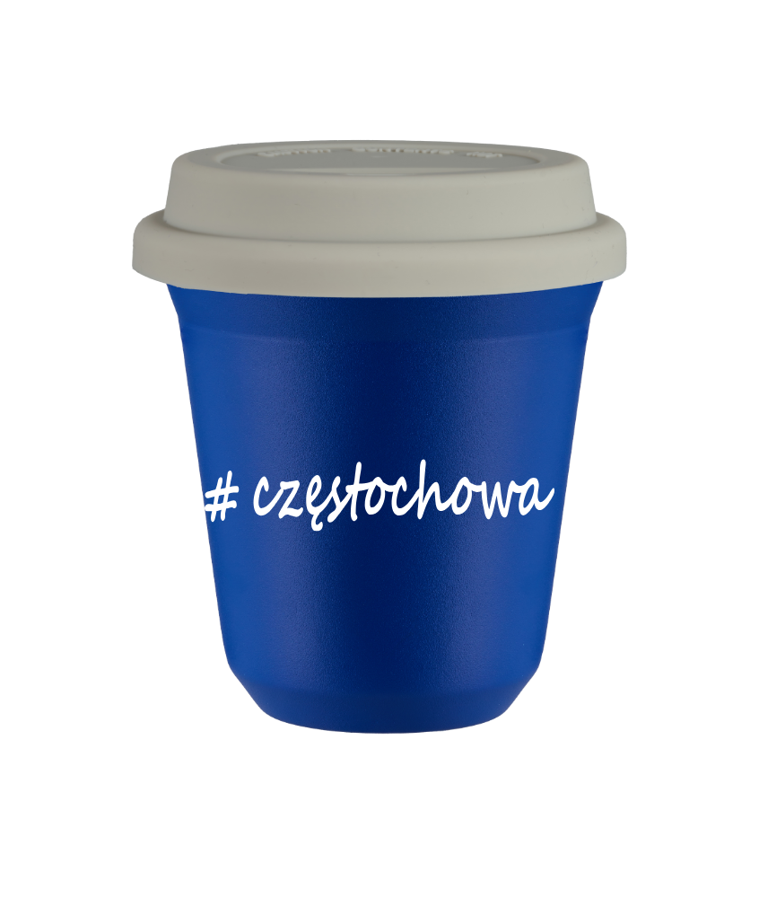 Cup 80 ml BLUE "Częstochowa", with white lid