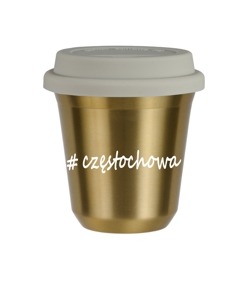 Cup 240 ml GOLD "Częstochowa", with white lid