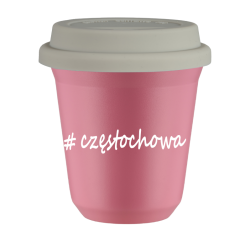 Cup 80 ml PINK "Częstochowa", with white lid