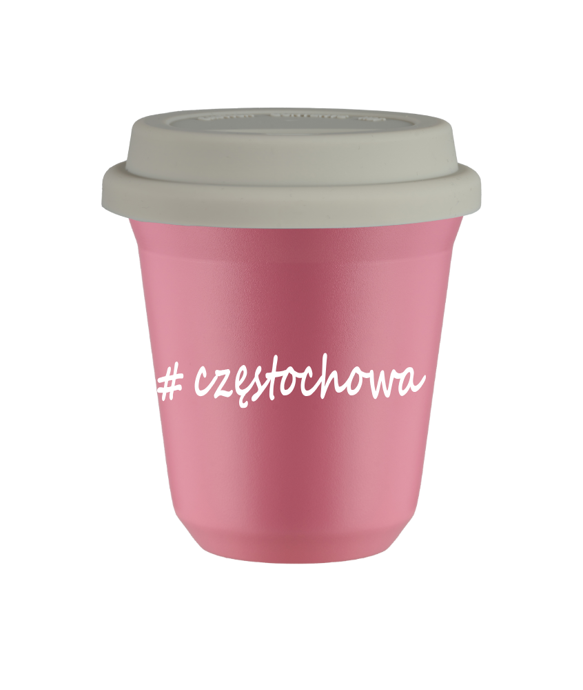 Cup 80 ml PINK "Częstochowa", with white lid
