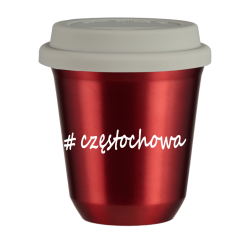 Cup 150 ml METALLIC RED "Częstochowa", with white lid