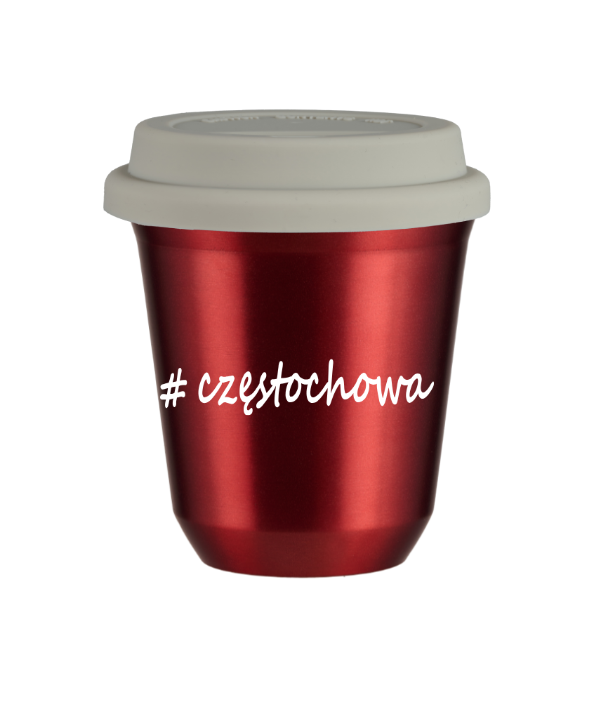 Cup 150 ml METALLIC RED "Częstochowa", with white lid