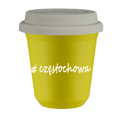 Cup 150 ml YELLOW "Częstochowa", with white lid