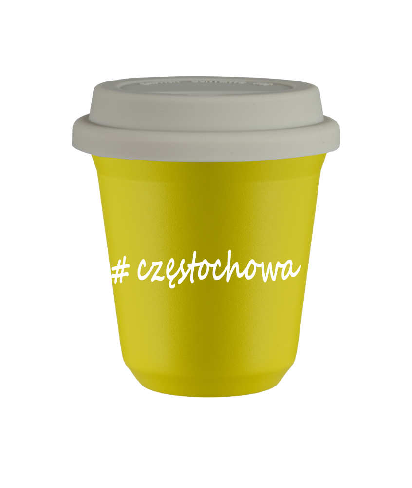 Cup 150 ml YELLOW "Częstochowa", with white lid