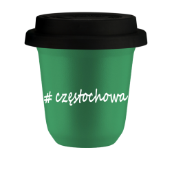 Cup 80 ml GREEN "Częstochowa", with black lid