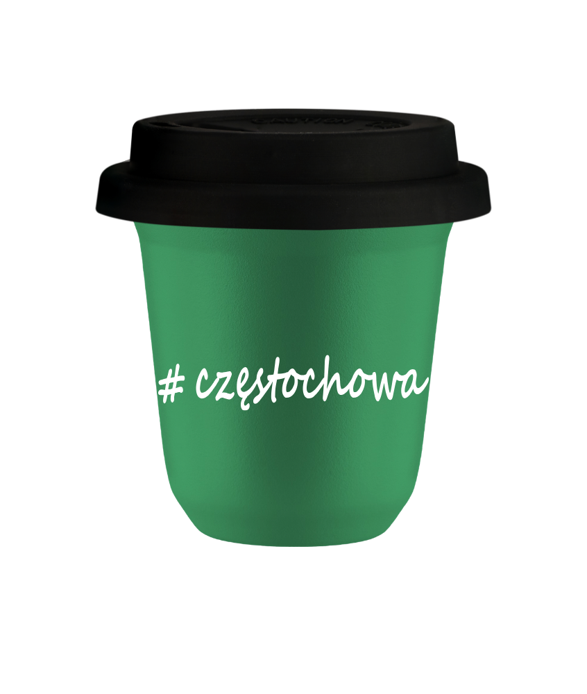 Cup 80 ml GREEN "Częstochowa", with black lid
