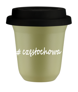 Kubek 150 ml PISTACJOWY Częstochowa z pokrywką czarna