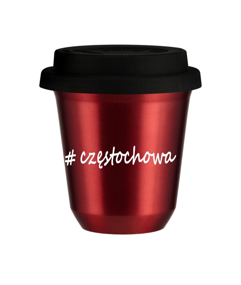 Kubek 240 ml CZERWONY METALIC Częstochowa z pokrywką czarna kubek termiczny na kawe | 75,00 zł