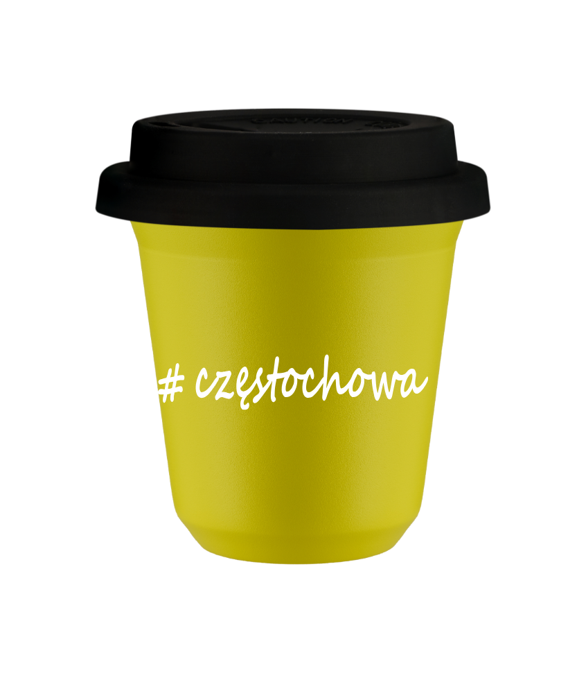 Cup 80 ml YELLOW "Częstochowa", with black lid