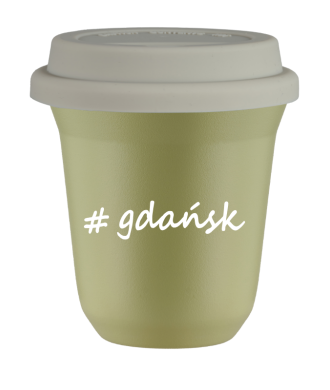 Kubek 80 ml PISTACJOWY Gdańsk z pokrywką biala