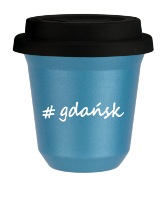 Kubek 240 ml BŁĘKITNY METALIC Gdańsk z pokrywką czarna