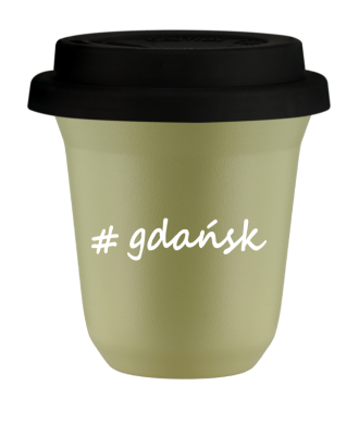 Kubek 240 ml PISTACJOWY Gdańsk z pokrywką czarna