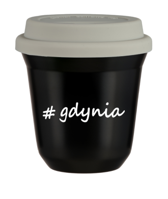 Kubek 150 ml CZARNY Gdynia z pokrywką biala