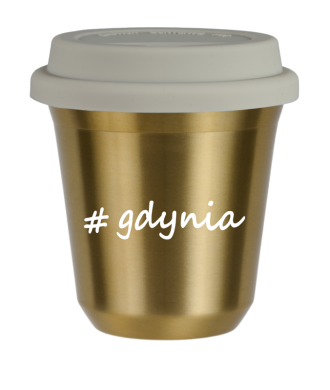 Kubek 240 ml ZŁOTY Gdynia z pokrywką biala