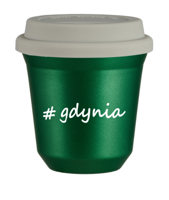 Kubek 240 ml ZIELONY METALIC Gdynia z pokrywką biala