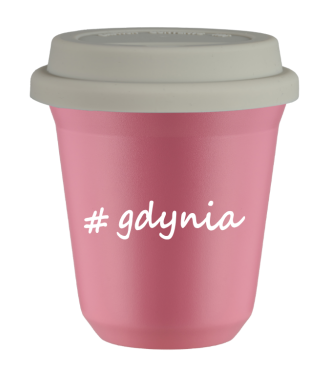 Kubek 240 ml RÓŻOWY Gdynia z pokrywką biala