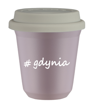 Kubek 150 ml LAWENDOWY Gdynia z pokrywką biala