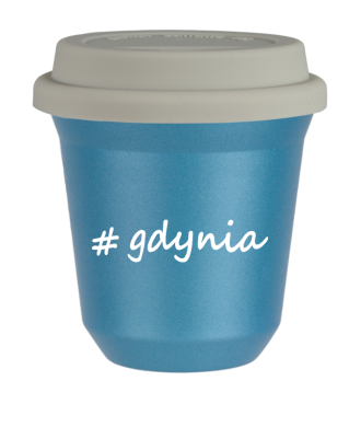 Kubek 240 ml BŁĘKITNY METALIC Gdynia z pokrywką biala