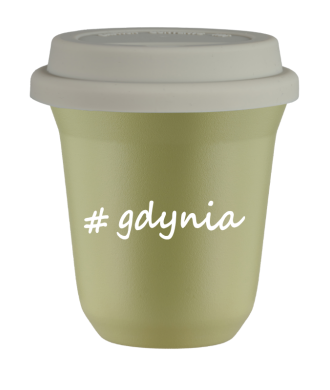 Kubek 80 ml PISTACJOWY Gdynia z pokrywką biala