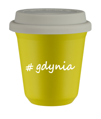 Kubek 150 ml ŻÓŁTY Gdynia z pokrywką biala