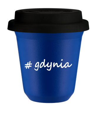 Kubek 150 ml NIEBIESKI Gdynia z pokrywką czarna
