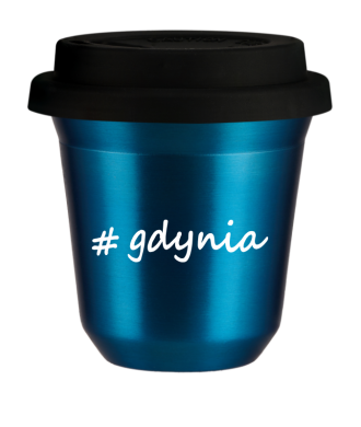 Kubek 240 ml NIEBIESKI METALIC Gdynia z pokrywką czarna