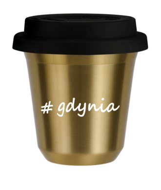 Kubek 80 ml ZŁOTY Gdynia z pokrywką czarna