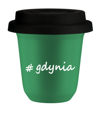 Kubek 80 ml ZIELONY Gdynia z pokrywką czarna