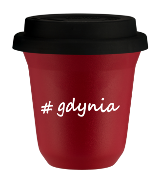 Kubek 240 ml CZERWONY Gdynia z pokrywką czarna