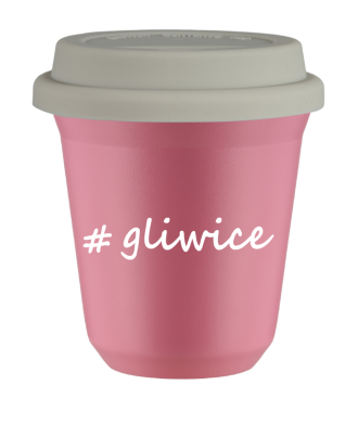 Kubek 80 ml RÓŻOWY Gliwice z pokrywką biala