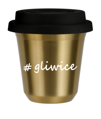 Kubek 80 ml ZŁOTY Gliwice z pokrywką czarna