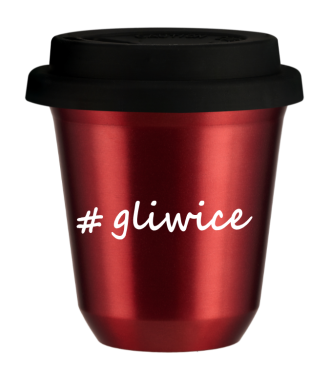Kubek 240 ml CZERWONY METALIC Gliwice z pokrywką czarna