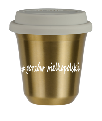 Kubek 150 ml ZŁOTY Gorzów Wielkopolski z pokrywką biala