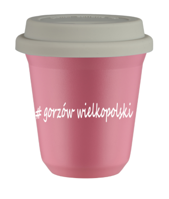 Kubek 150 ml RÓŻOWY Gorzów Wielkopolski z pokrywką biala