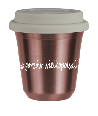 Kubek 240 ml RÓŻOWE ZŁOTO Gorzów Wielkopolski z pokrywką biala
