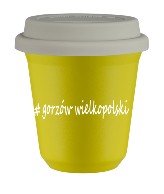 Kubek 240 ml ŻÓŁTY Gorzów Wielkopolski z pokrywką biala