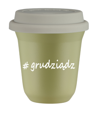 Kubek 80 ml PISTACJOWY Grudziądz z pokrywką biala