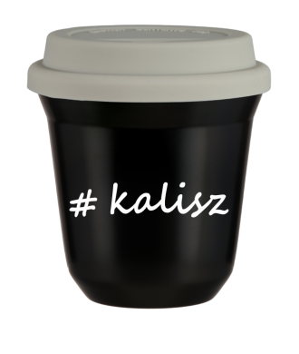Kubek 240 ml CZARNY Kalisz z pokrywką biala