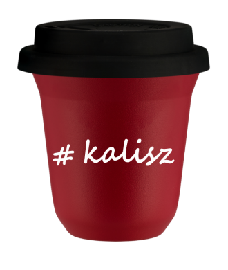 Kubek 150 ml CZERWONY Kalisz z pokrywką czarna