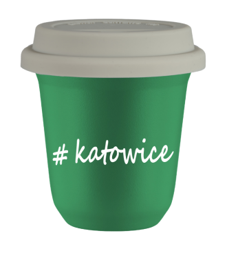 Kubek 240 ml ZIELONY Katowice z pokrywką biala