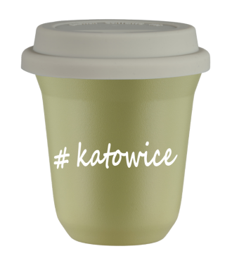Kubek 150 ml PISTACJOWY Katowice z pokrywką biala