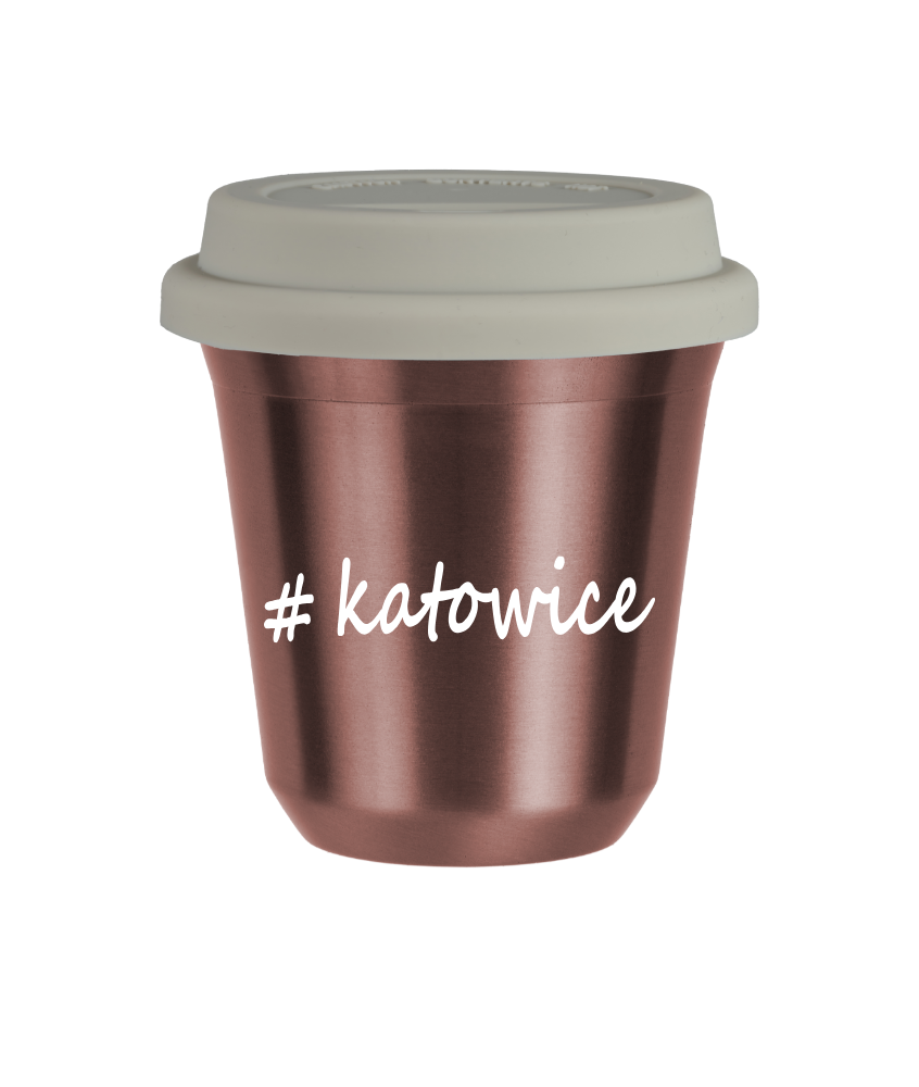 Kubek 150 ml RÓŻOWE ZŁOTO Katowice z pokrywką biala kubek termiczny na kawe | 70,00 zł Kubek 150 ml RÓŻOWE ZŁOTO Katowice z pokrywką biala kubek termiczny na kawe | 70,00 zł