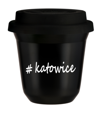 Kubek 150 ml CZARNY Katowice z pokrywką czarna