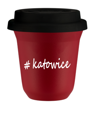Kubek 150 ml CZERWONY Katowice z pokrywką czarna