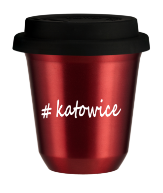 Kubek 150 ml CZERWONY METALIC Katowice z pokrywką czarna