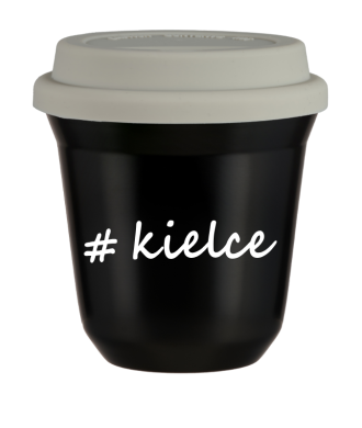 Kubek 80 ml CZARNY Kielce z pokrywką biala