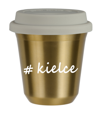 Kubek 150 ml ZŁOTY Kielce z pokrywką biala