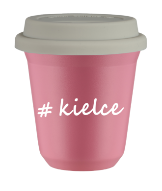 Kubek 240 ml RÓŻOWY Kielce z pokrywką biala